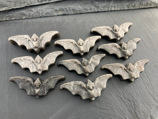 Silver Obsidian Bat Carving - Flat Back Carving