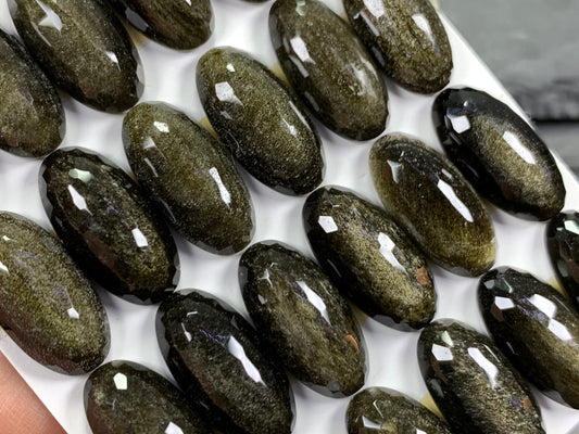 Faceted Gold Obsidian oval 10x20mm cabochon - Calibrated cabochons