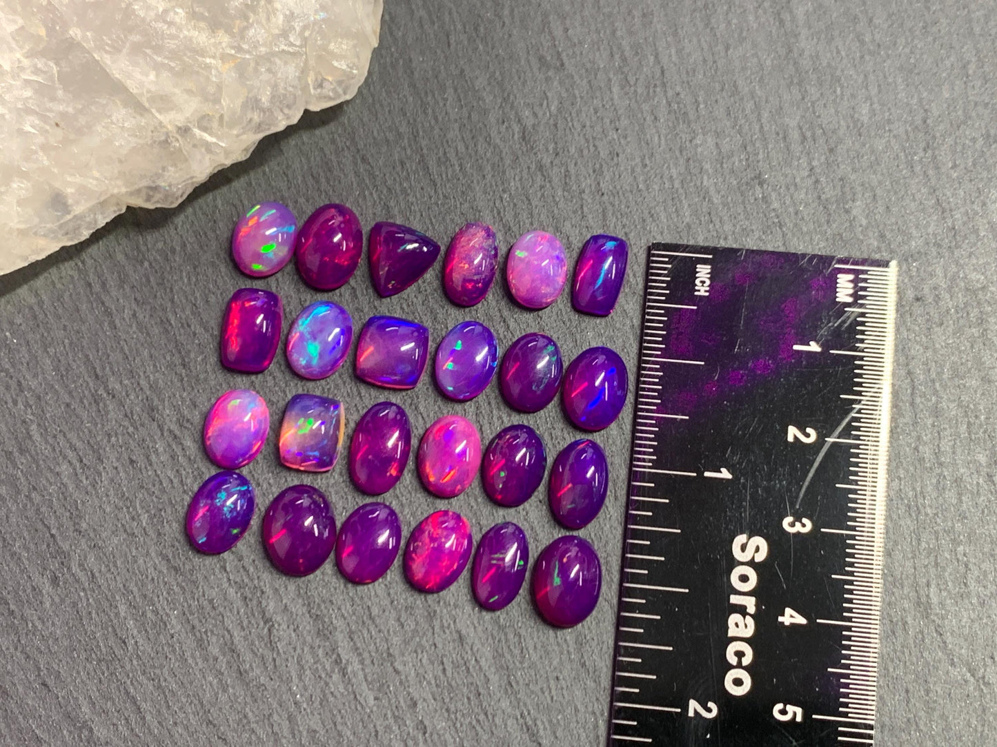 Ethiopian Opal oval, trillion, rectangle 9-10mm long cabochon - Natural Opal smoked to purple color