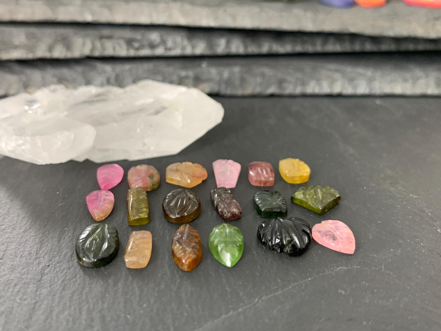 Carved Tourmaline free form 8-9mm long cabochon