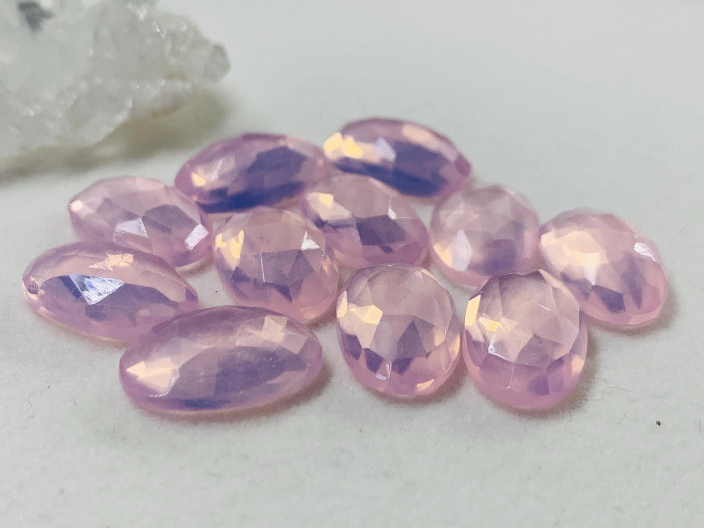 Faceted Rose Quartz oval 10x16mm cabochon - Lab created