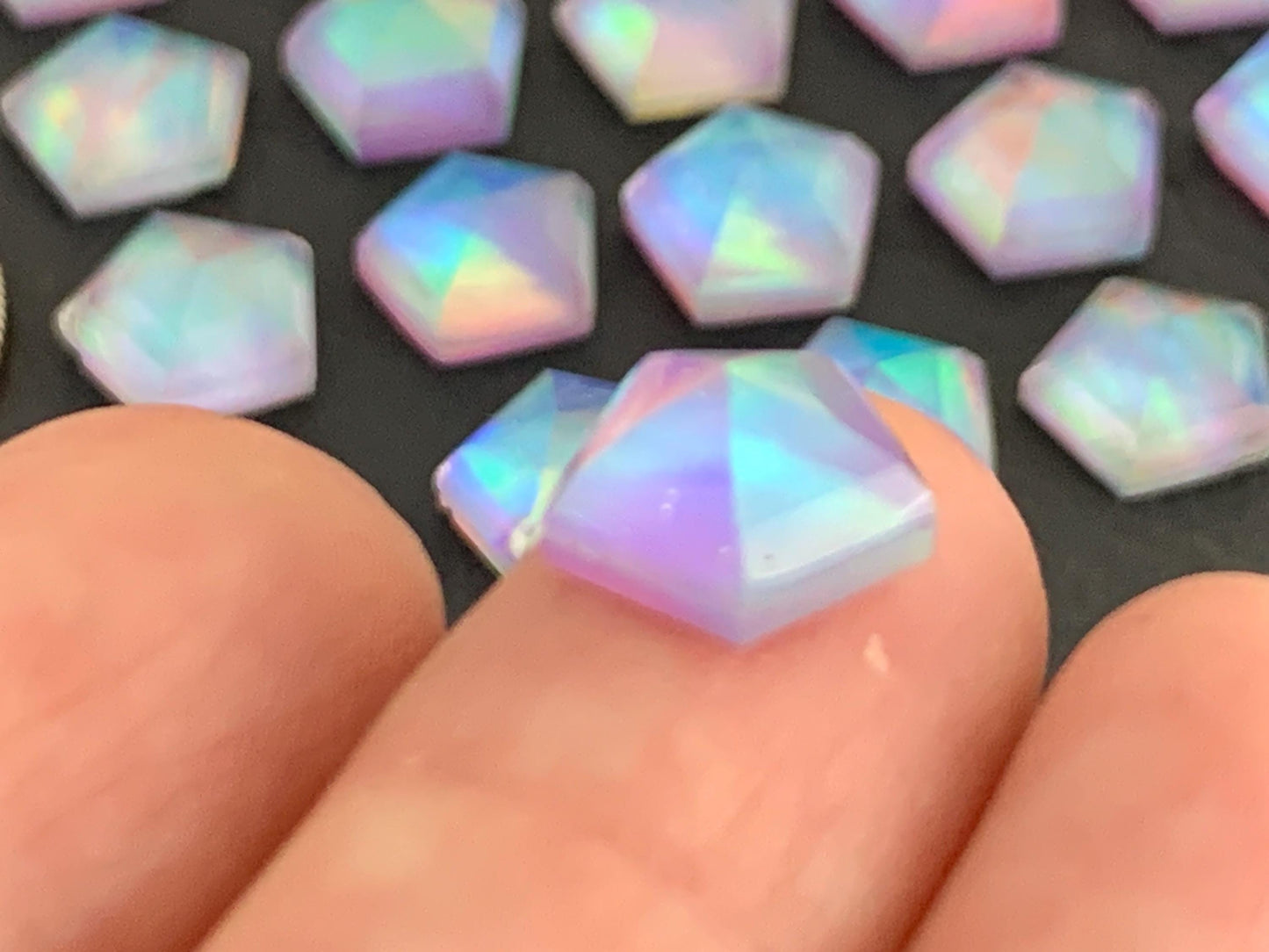Faceted  Aurora Opal pentagon 10mm cabochon - Doublet cabochons/ Select your cabochon