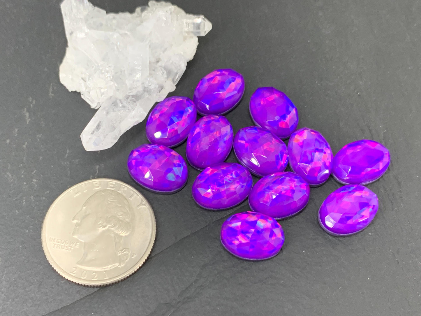 Faceted Purple Mystic Quartz oval 10x14mm cabochons - Doublet cabochons