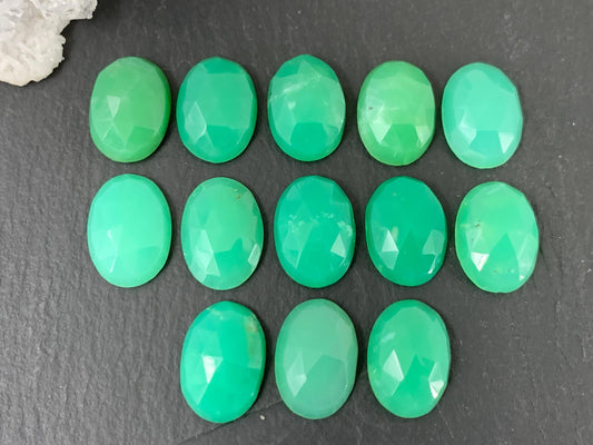 Faceted Chrysoprase oval 10x14mm cabochon