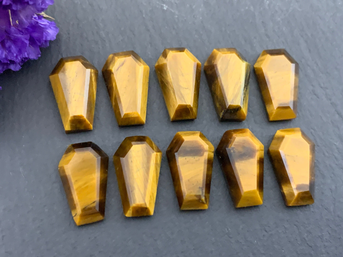 Step cut Tiger Eye coffin 10x16mm cabochon