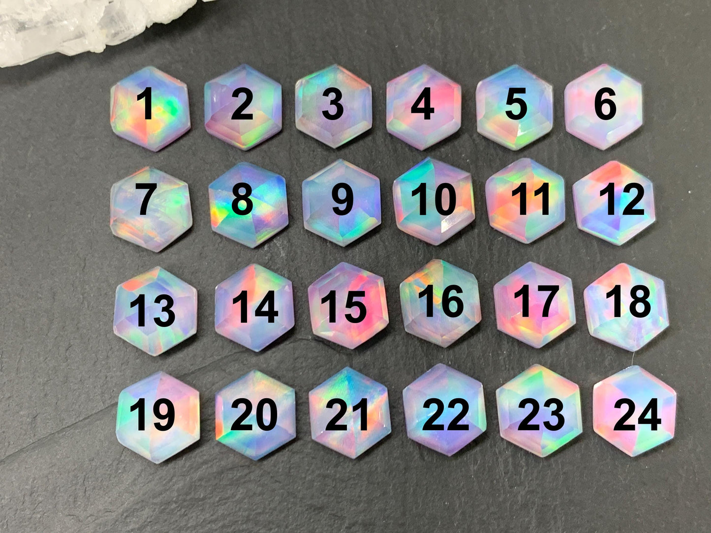 Faceted Aurora Opal hexagon 10mm cabochon - Doublet cabochons - man made Opal