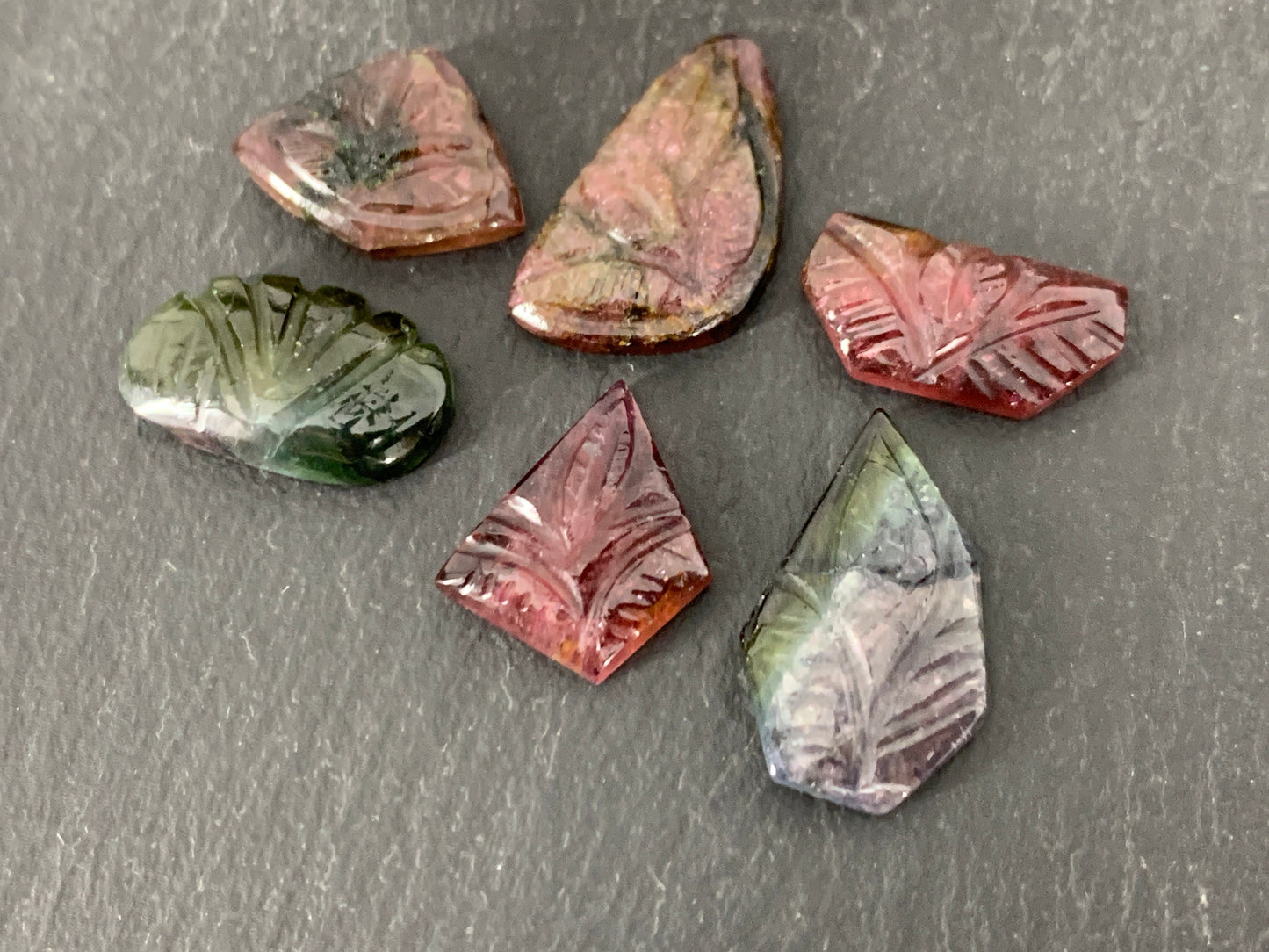 Carved Tourmaline free form 8-18mm long cabochon