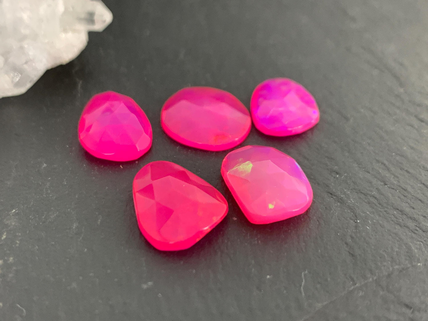 Faceted Ethiopian Pink Opal 9-14mm long cabochon