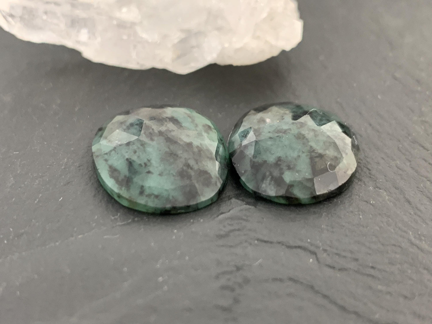 Faceted Emerald Pair 15x20x4.5mm cabochon