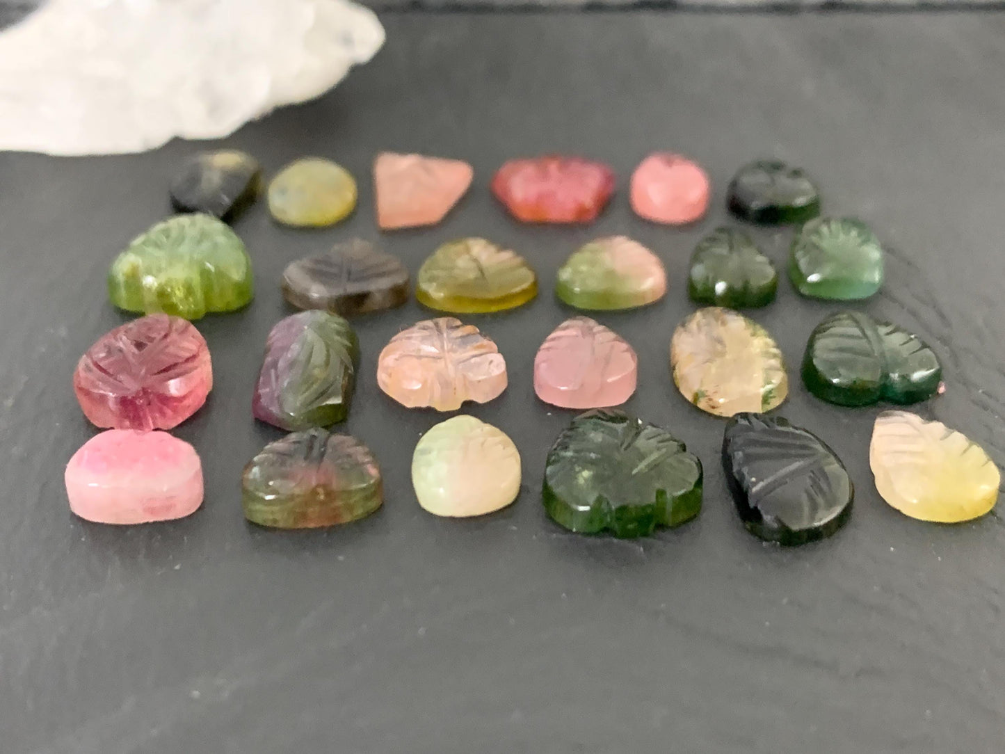 Carved Tourmaline free form 9-12mm long cabochon