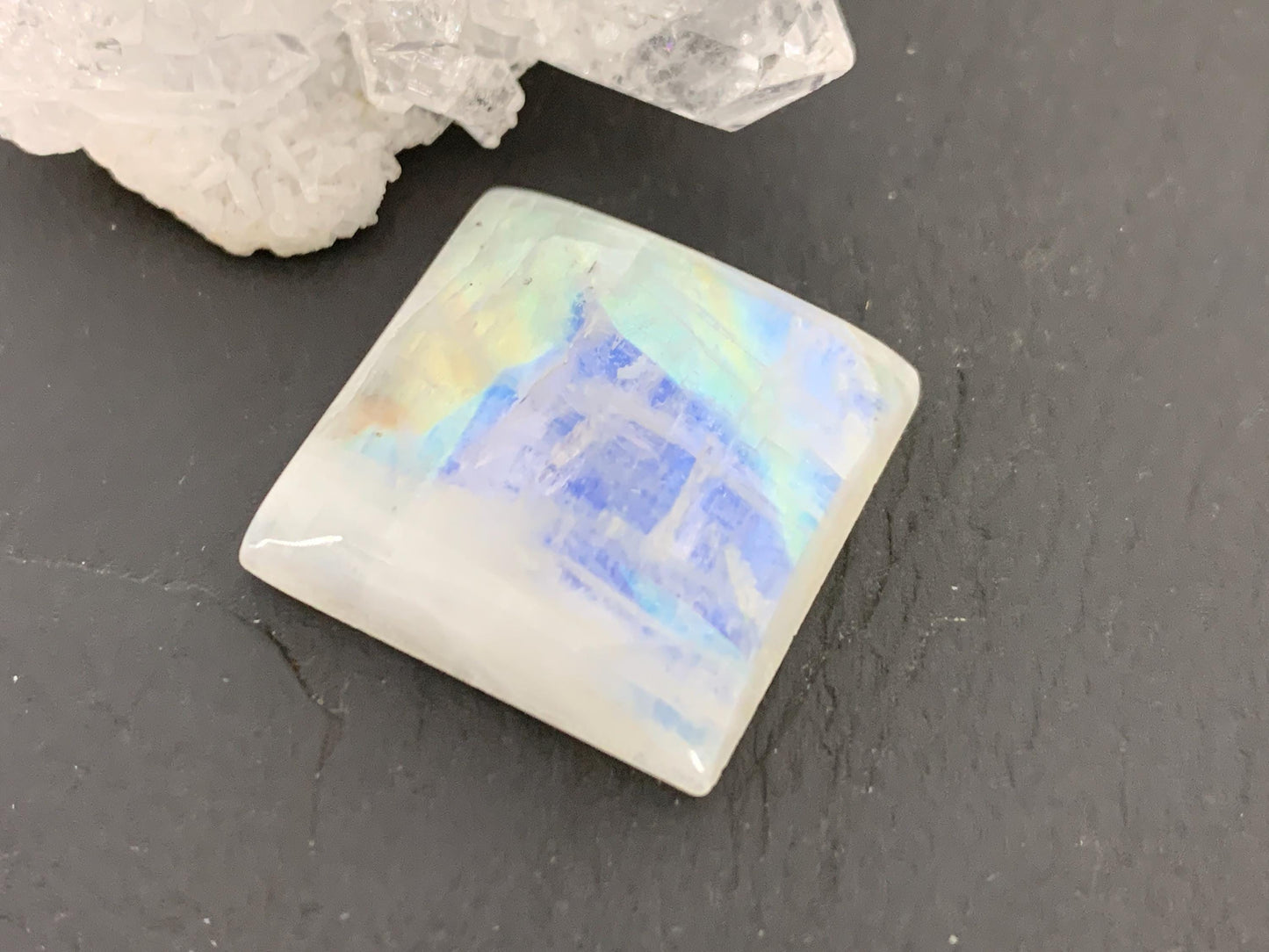Rainbow Moonstone square 21x21x6mm cabochon