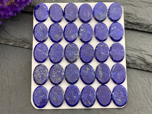 Flat Lapis Lazuli oval 10x14mm cabochon with facted edge - calibrated cabochons