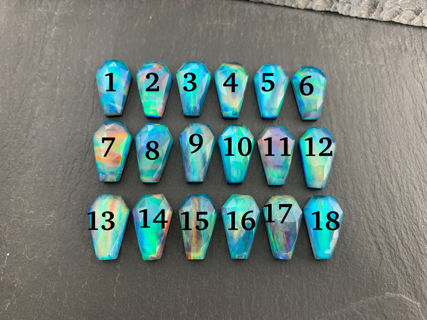 Faceted Aurora Opal coffin 10x16mm cabochon - Doublet cabochon