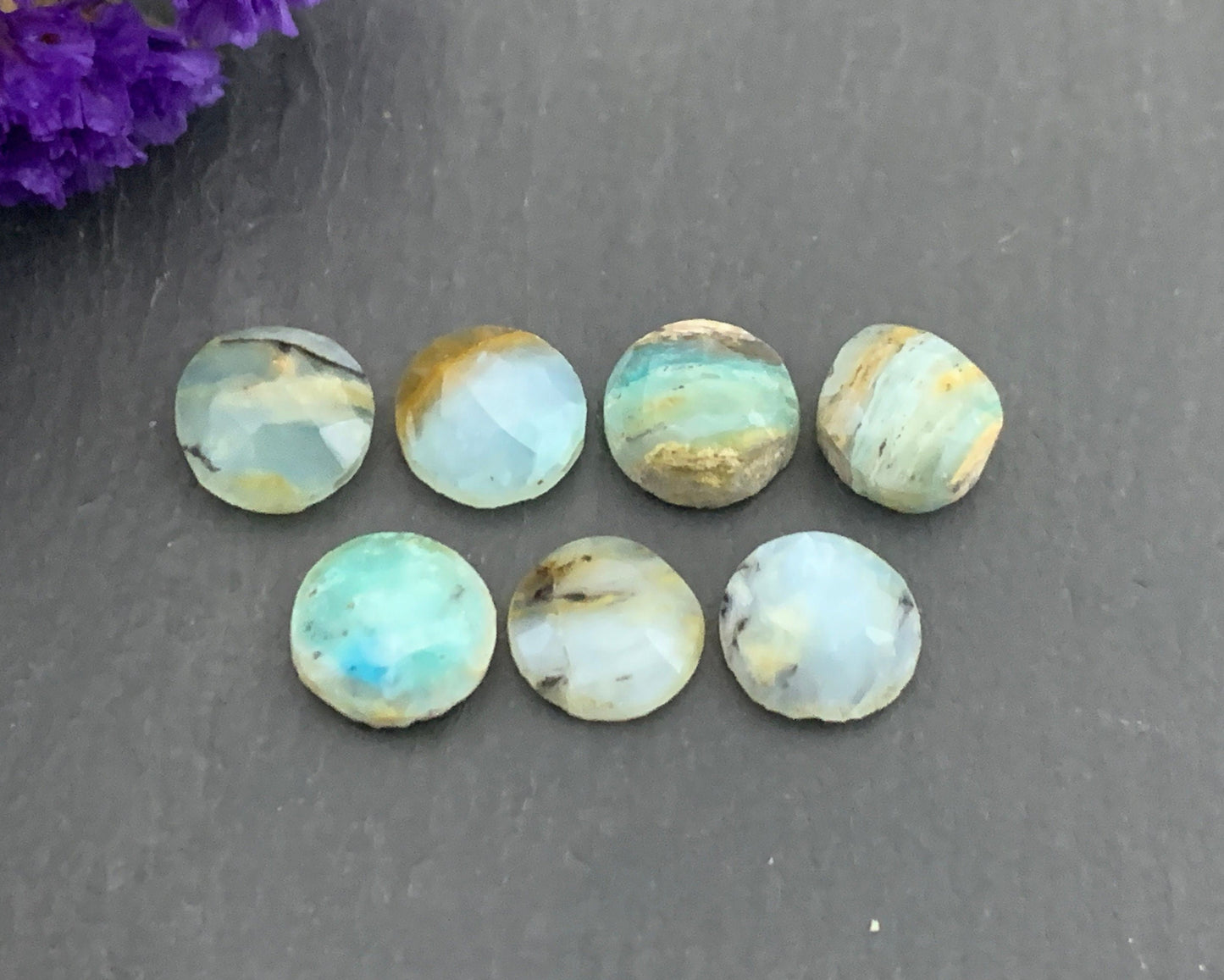Faceted Peruvian Opal round 10mm cabochon