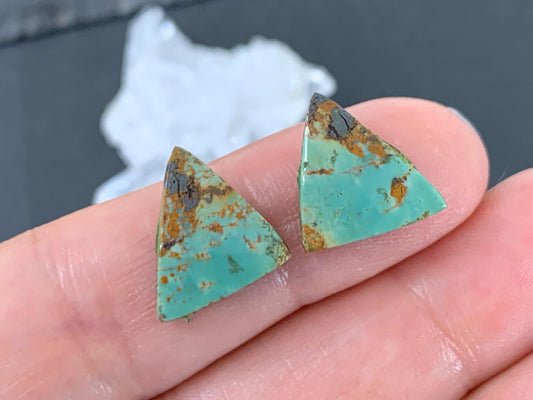 Tibetan Turquoise Pair 12x15mm Cabochon - Hand Cut Cabochon