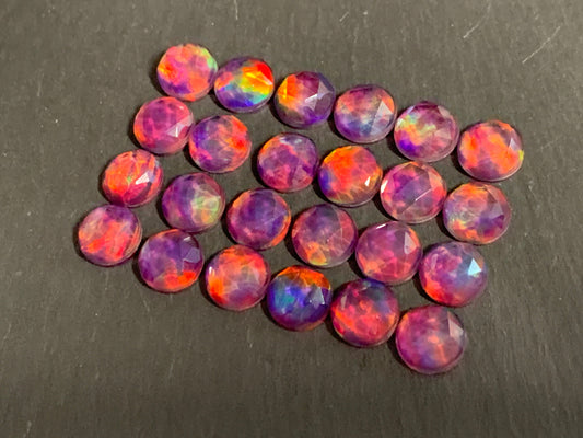 Faceted Aurora Opal round 10mm cabochon - Doublet cabochons