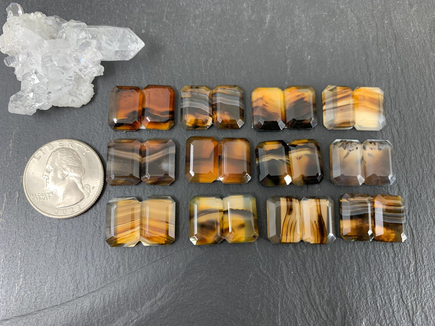 Faceted Montana Agate rectangle 10x14mm cabochon - Buy by pair