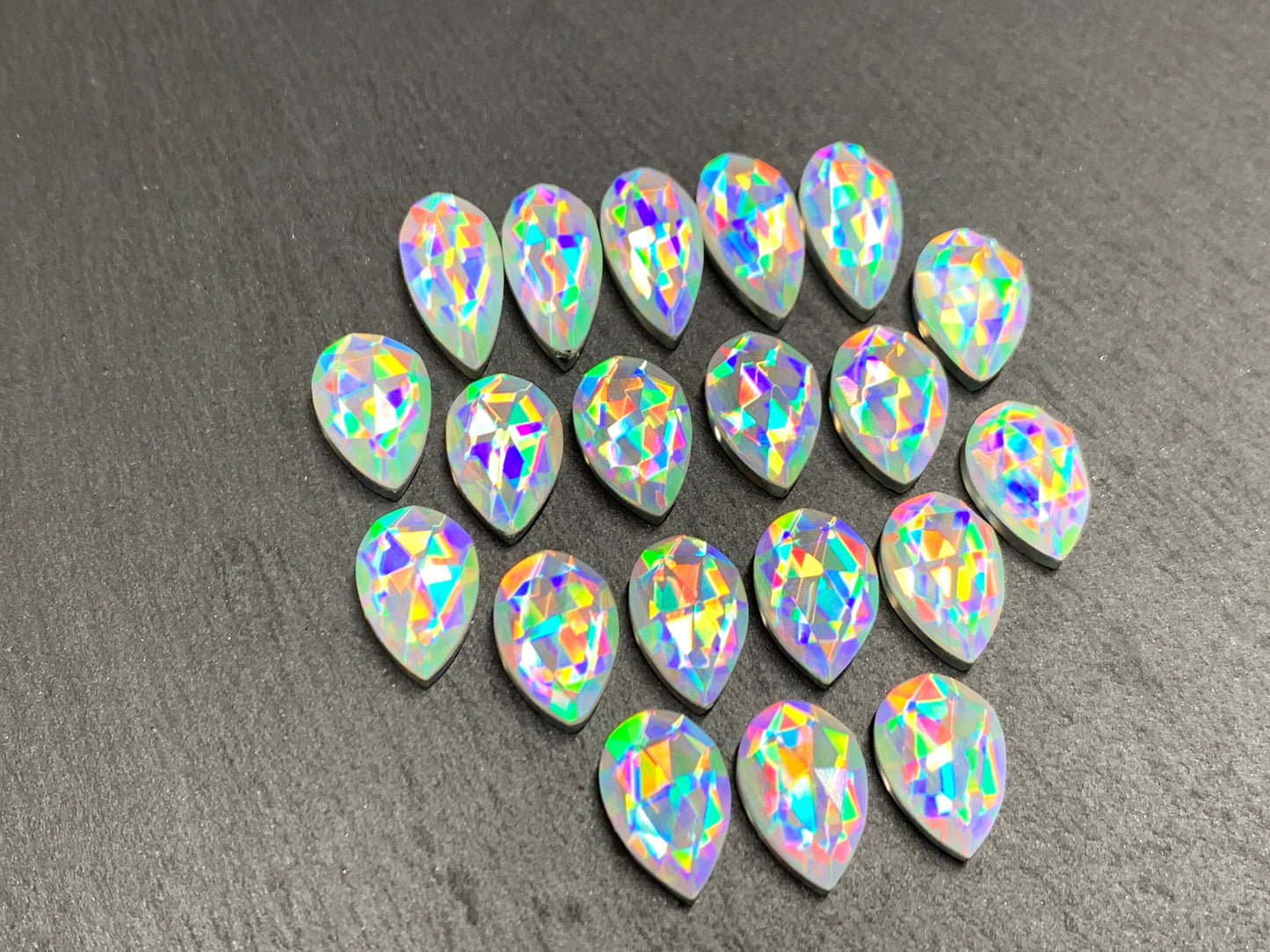 Rose Cut Mystic Rainbow Quartz pear 7x14mm, 8x12mm cabochon doublet