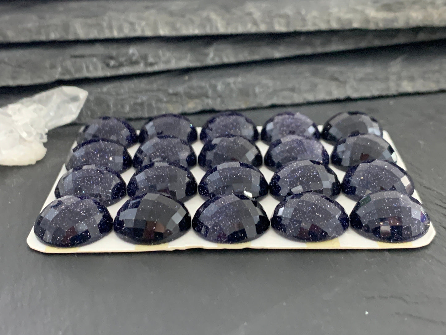 Faceted Blue Gold Sand round 15mm cabochon - Calibrated cabochons