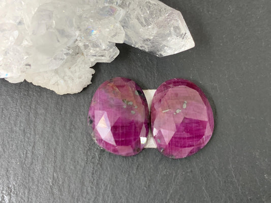 Faceted Ruby pair 12x16x4mm cabochon