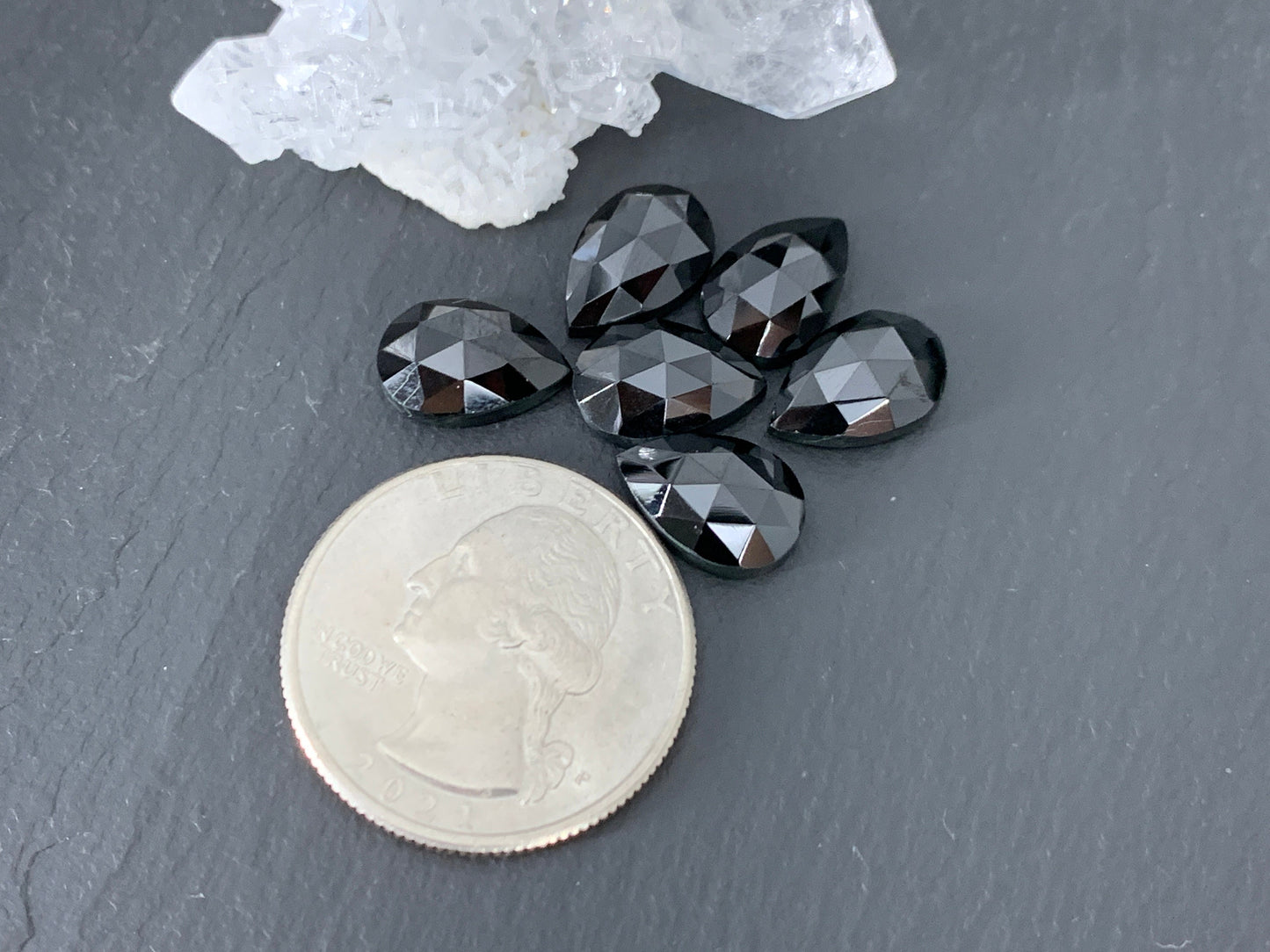 Faceted Black Spinel pear 8x12mm cabochon