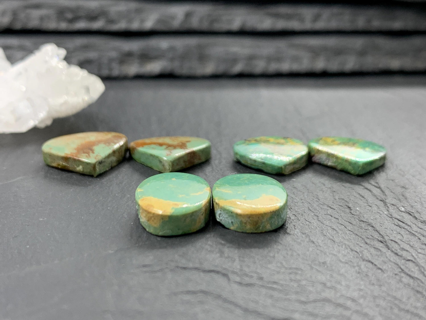 Tibetan Turquoise Pair 13-14mm long Cabochon - Hand Cut Cabochon