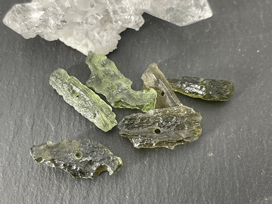 Raw Moldavite beads 14-19mm long - of of 6 beads