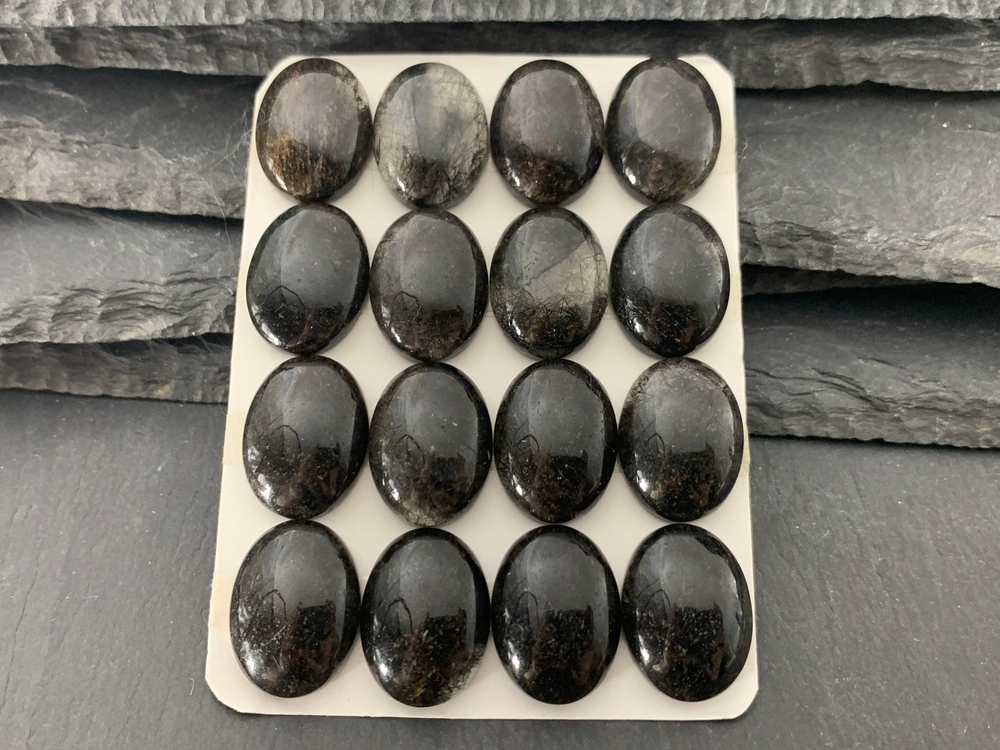 Black Rutilated Quartz oval 15x20mm cabochon - Calibrated cabochons