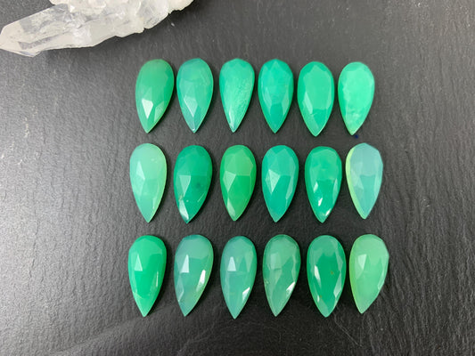 Faceted Chrysoprase pear 7x15mm cabochon