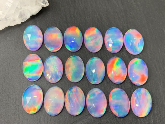 Faceted Aurora Opal oval 10x14mm cabochons - Doublet cabochons