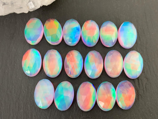 Faceted Aurora Opal oval 8x12mm cabochons - Doublet cabochons